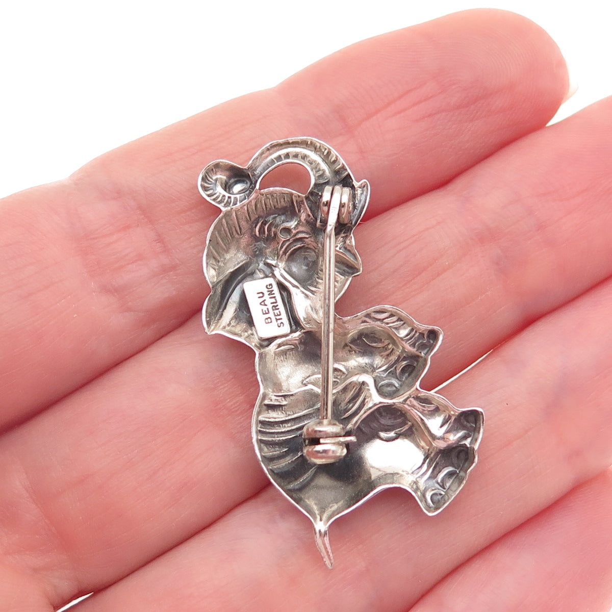 BEAU 925 Sterling Silver Vintage Elephant Oxidized Pin Brooch