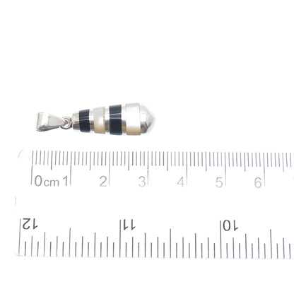 PD Premier Designs 925 Sterling Silver Vintage Real Black Onyx MOP Charm Pendant