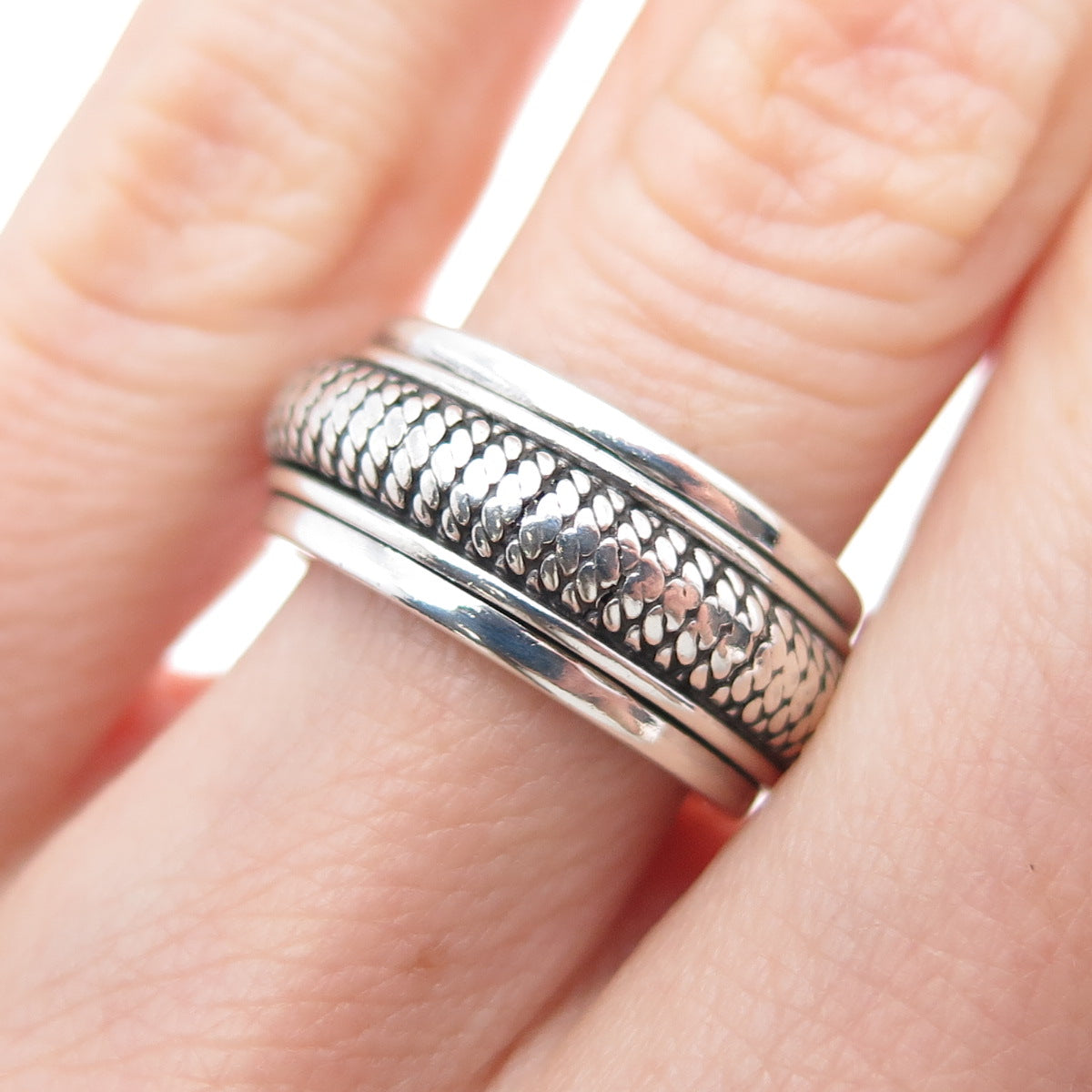 GeoArt 925 Sterling Silver Vintage Oxidized Rotating Band Ring Size 6