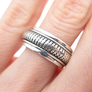 GeoArt 925 Sterling Silver Vintage Oxidized Rotating Band Ring Size 6