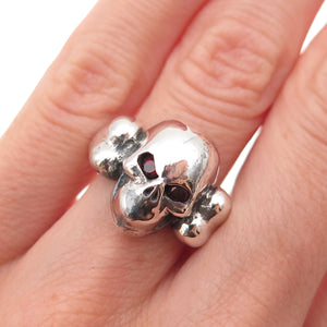 Versani 925 Sterling Silver Vintage Real Red Garnet Skull Oxidized Ring Size 5