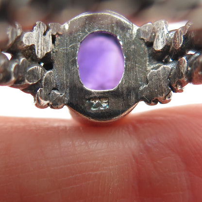 925 Sterling Silver Vintage Real Cabochon Amethyst Oxidized Ring Size 6.5