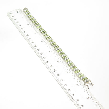925 Sterling Silver Real Round-Cut Light Blue Topaz Peridot Cluster Bracelet 8"