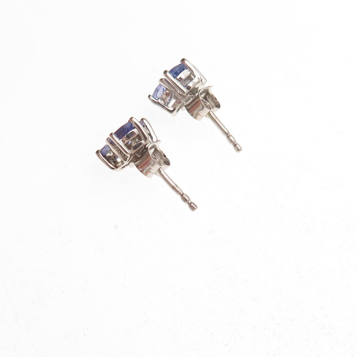 Chuck Clemency 925 Sterling Silver Real Oval-Cut Tanzanite Cluster Stud Earrings