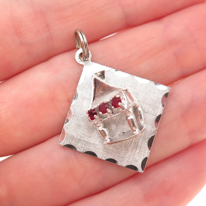 Mark Mercy 925 Sterling Silver Vintage Red Rhinestone Circus Charm Pendant
