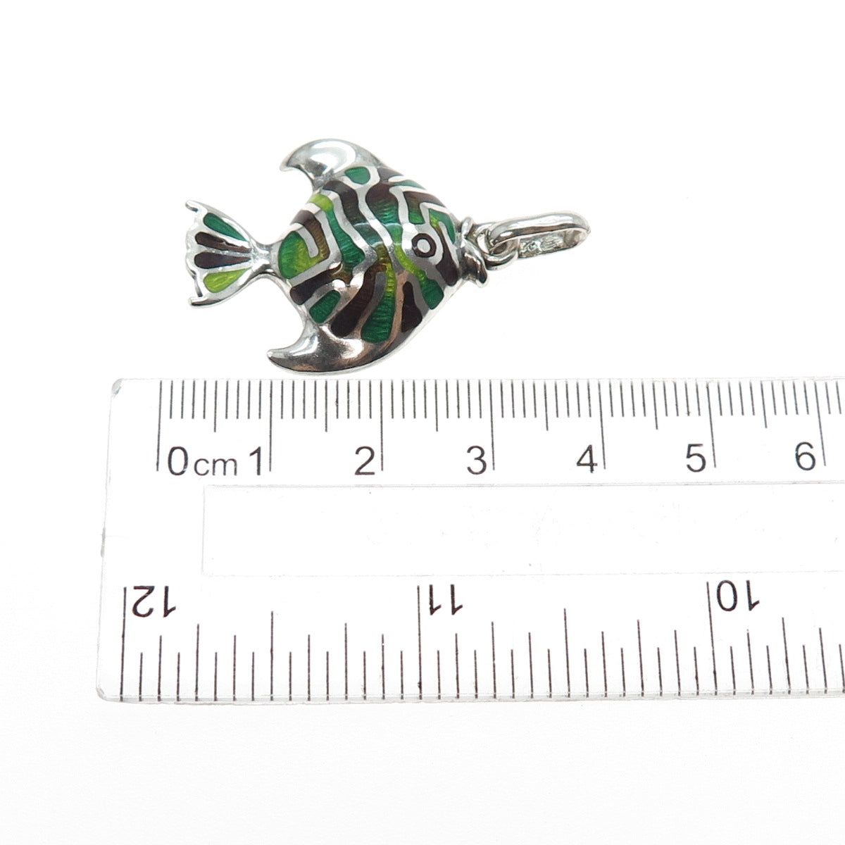 925 Sterling Silver Vintage Italy Enamel Angelfish Charm Pendant