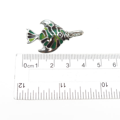 925 Sterling Silver Vintage Italy Enamel Angelfish Charm Pendant