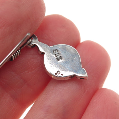 925 Sterling Silver Vintage Real Red Garnet Modernist Oxidized Dangle Earrings