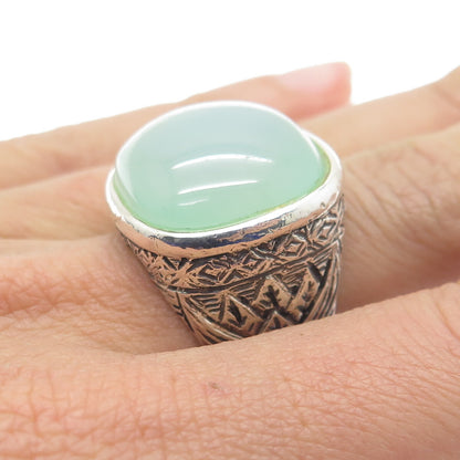 Old Pawn 925 Sterling Silver Vintage Cabochon Chalcedony Oxidized Ring Size 6.5