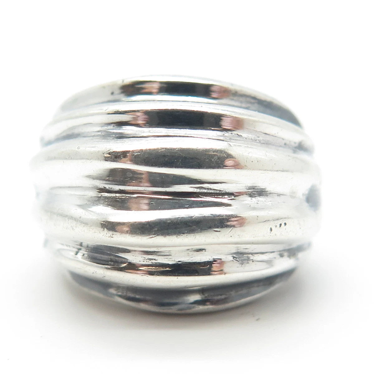 925 Sterling Silver Vintage Ribbed Ring Size 8