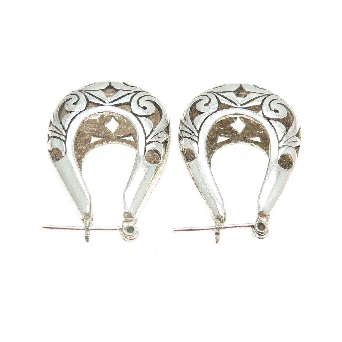 925 Sterling Silver Vintage Ornate Hinged Hoop Earrings