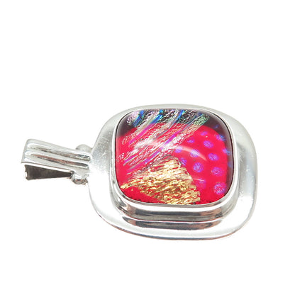 950 Silver Vintage Dichroic Glass Modernist Charm Pendant