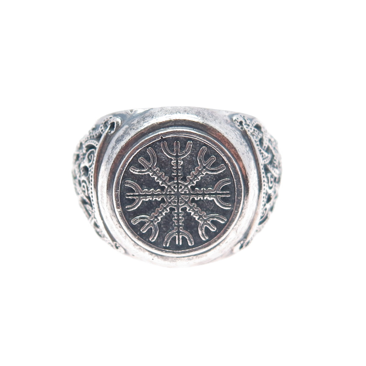 925 Sterling Silver Vintage Helm of Awe Oxidized Signet Ring Size 11