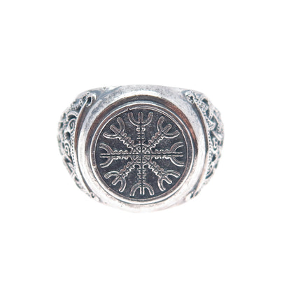 925 Sterling Silver Vintage Helm of Awe Oxidized Signet Ring Size 11