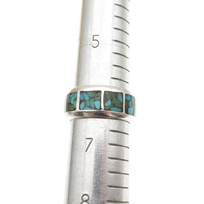Old Pawn Sterling Silver Vintage Southwestern Turquoise Inlay Band Ring Size 6.5