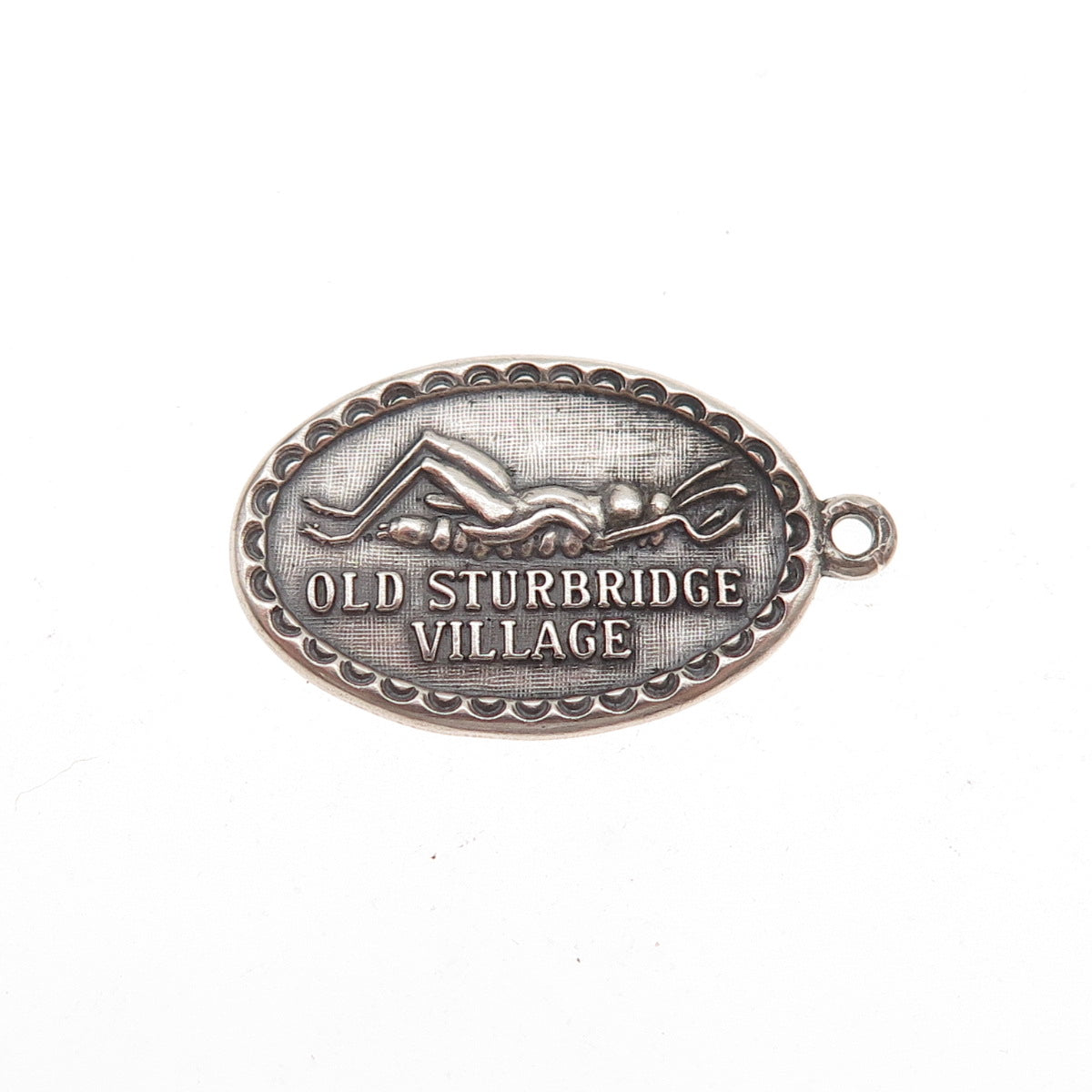 Beau 925 Sterling Silver Vintage Old Sturbridge Village Oxidized Charm Pendant