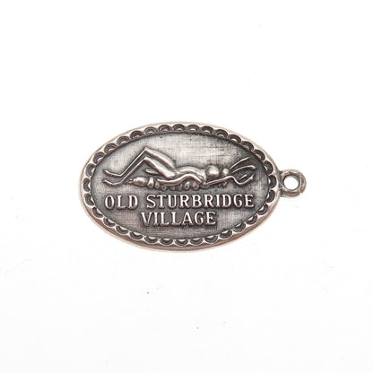 Beau 925 Sterling Silver Vintage Old Sturbridge Village Oxidized Charm Pendant