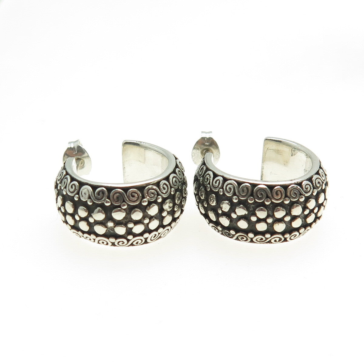 JGD JANICE GIRARDI 925 Sterling Silver Vintage Swirl Hoop Oxidized Earrings