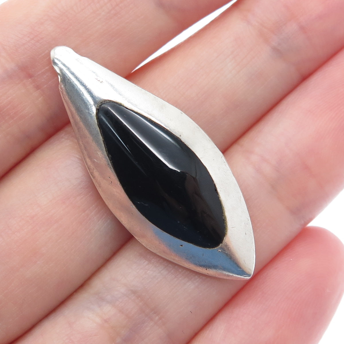 925 Sterling Vintage Morenci Turquoise Black Onyx Petal Dual Sided Slide Pendant