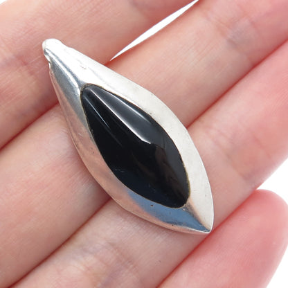 925 Sterling Vintage Morenci Turquoise Black Onyx Petal Dual Sided Slide Pendant