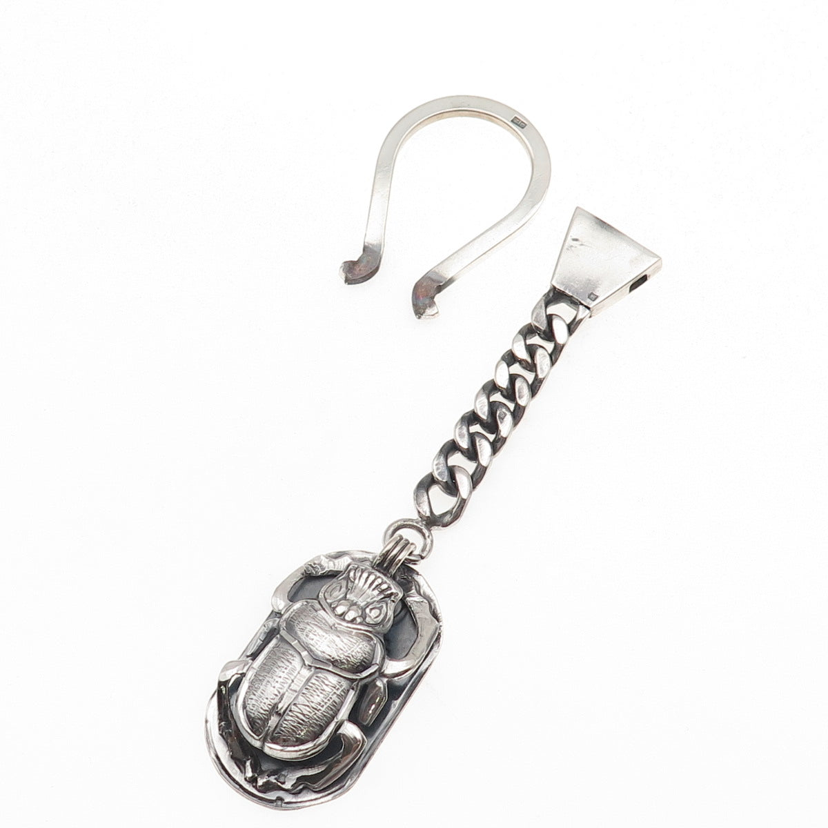800 Silver Vintage Egypt Scarab Oxidized Key Fob Chain