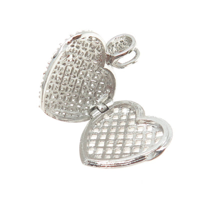 925 Sterling Silver Round-Cut C Z Heart Locket Pendant