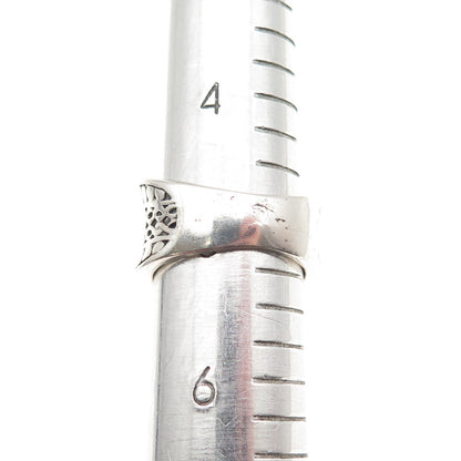 925 Sterling Silver Vintage Modernist Dotted Oxidized Ring Size 5