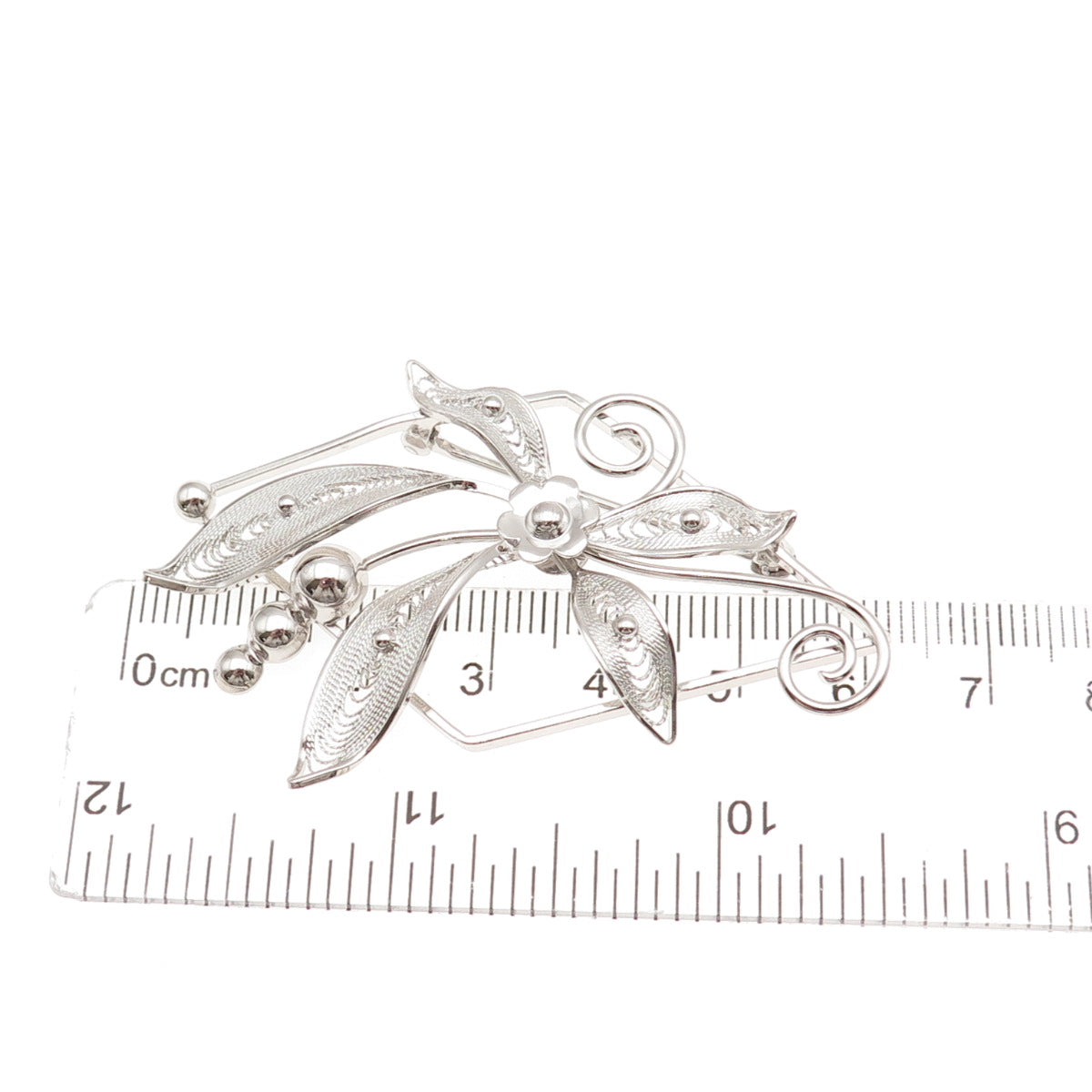 Curtis Curtman 925 Sterling Silver Vintage Floral Filigree Pin Brooch