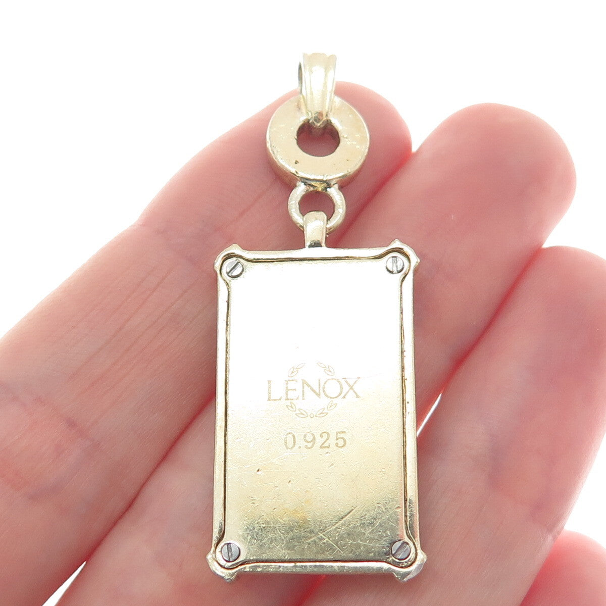 LENOX 925 Sterling Silver 2-Tone Vintage Real Diamond Modernist Floral Pendant