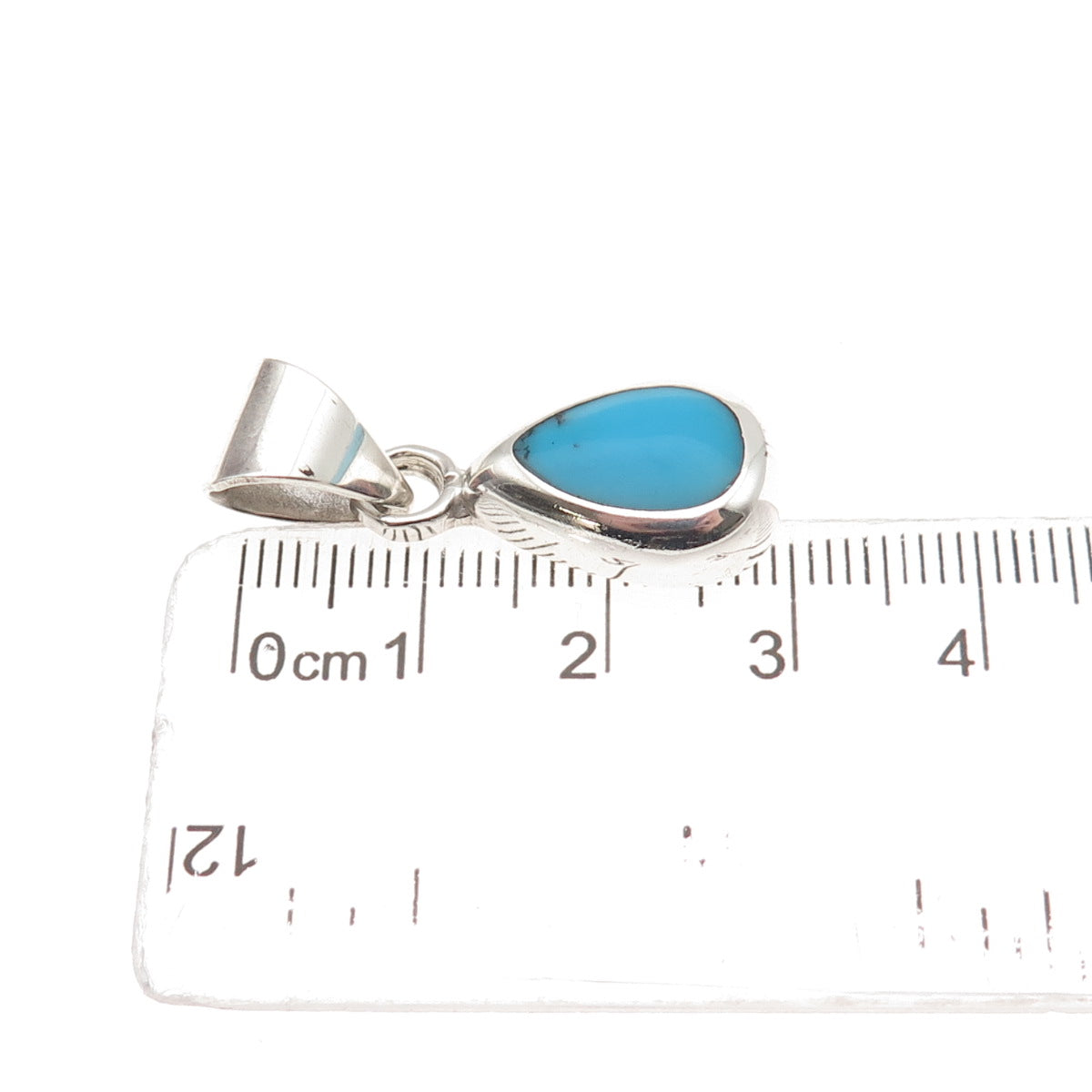 925 Sterling Silver Vintage Mexico Real Bisbee Turquoise Teardrop Charm Pendant