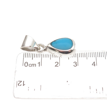 925 Sterling Silver Vintage Mexico Real Bisbee Turquoise Teardrop Charm Pendant