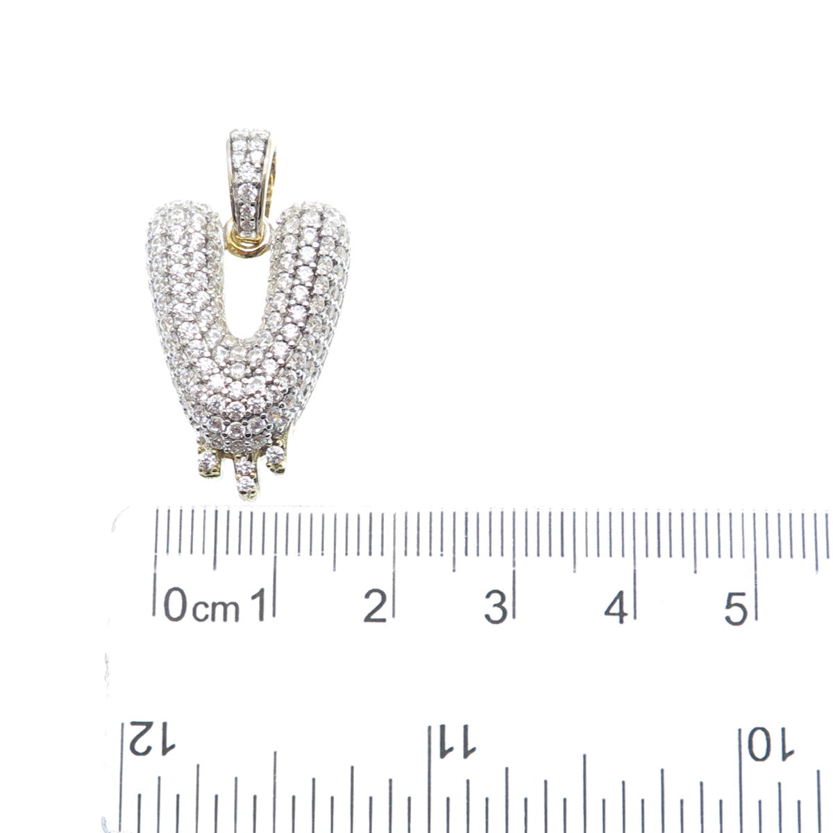 925 Sterling Silver Gold Plated Round-Cut Shaped C Z Letter V Sparkle Pendant