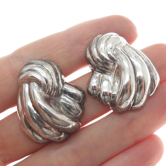 925 Sterling Silver Vintage Modernist Ribbed Puffy Oxidized Earrings