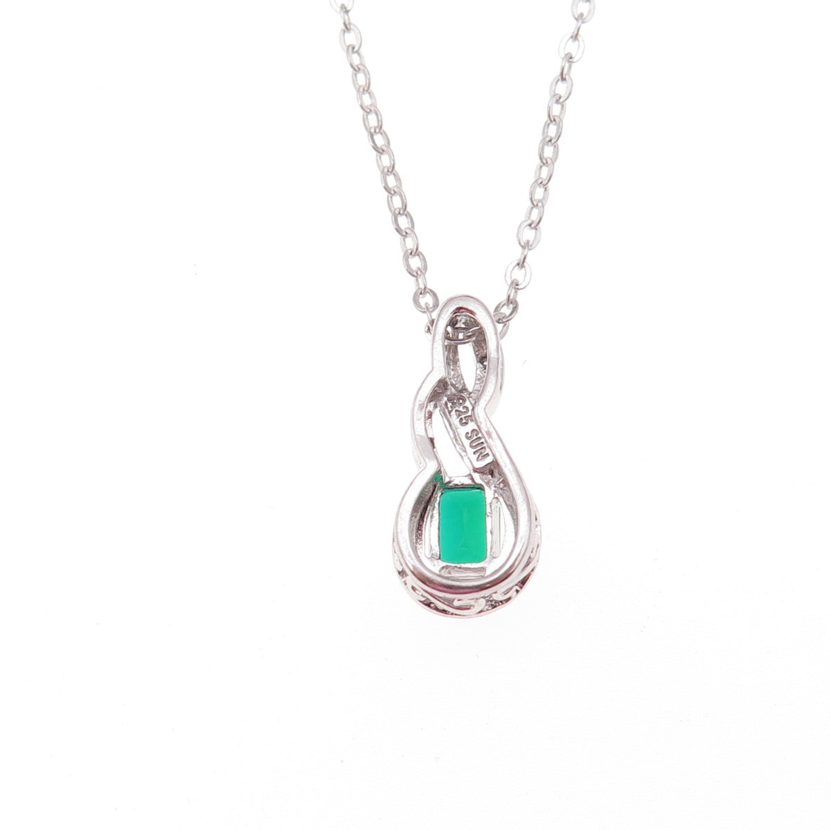 Sun 925 Sterling Silver Real Diamond Chrome Diopside Infinity Chain Necklace 18"