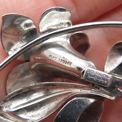 CARL ART 925 Sterling Silver Antique Art Deco Flower Oxidized Pin Brooch