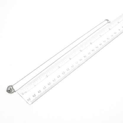 925 Sterling Silver Heart & Round-Cut C Z Cable Chain Necklace 18"