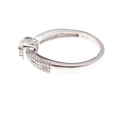 Sun 925 Sterling Silver Real Round-Cut Diamond Engagement Ring Size 7
