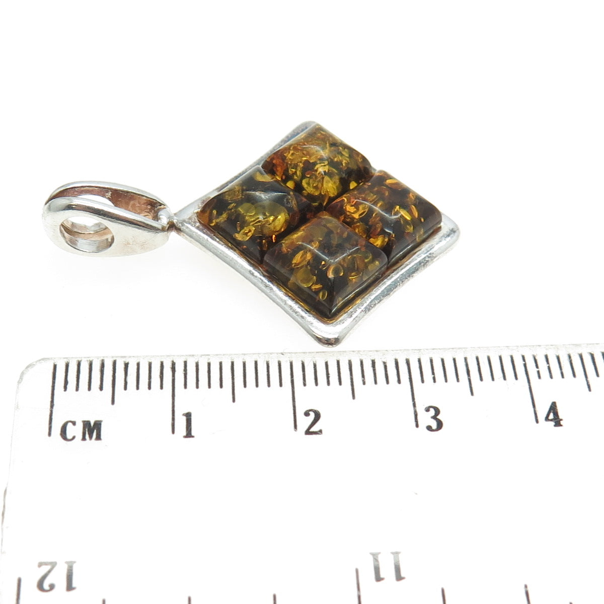 925 Sterling Silver Vintage Real Amber Modernist Pendant