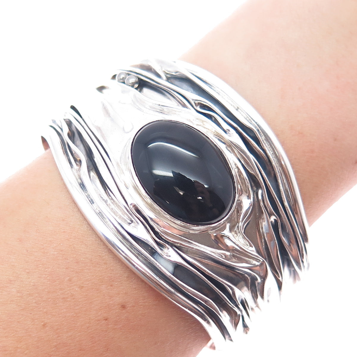 DOMINIQUE DINOUART 925 Sterling Silver Vintage Mexico Black Onyx Bracelet 7.75"