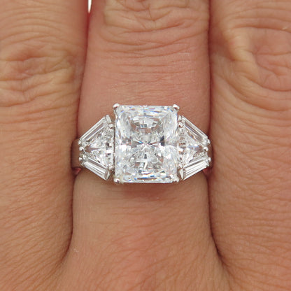 925 Sterling Silver Radiant & Tapered Baguette-Cut Shaped C Z Ring Size 7