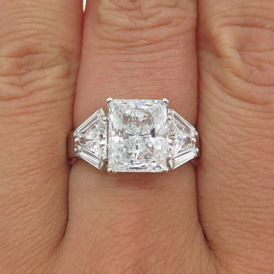 925 Sterling Silver Radiant & Tapered Baguette-Cut Shaped C Z Ring Size 7