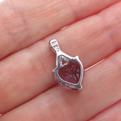 SAI 925 Sterling Silver Real Diamond Accent & Heart-Cut Amethyst Mini Pendant