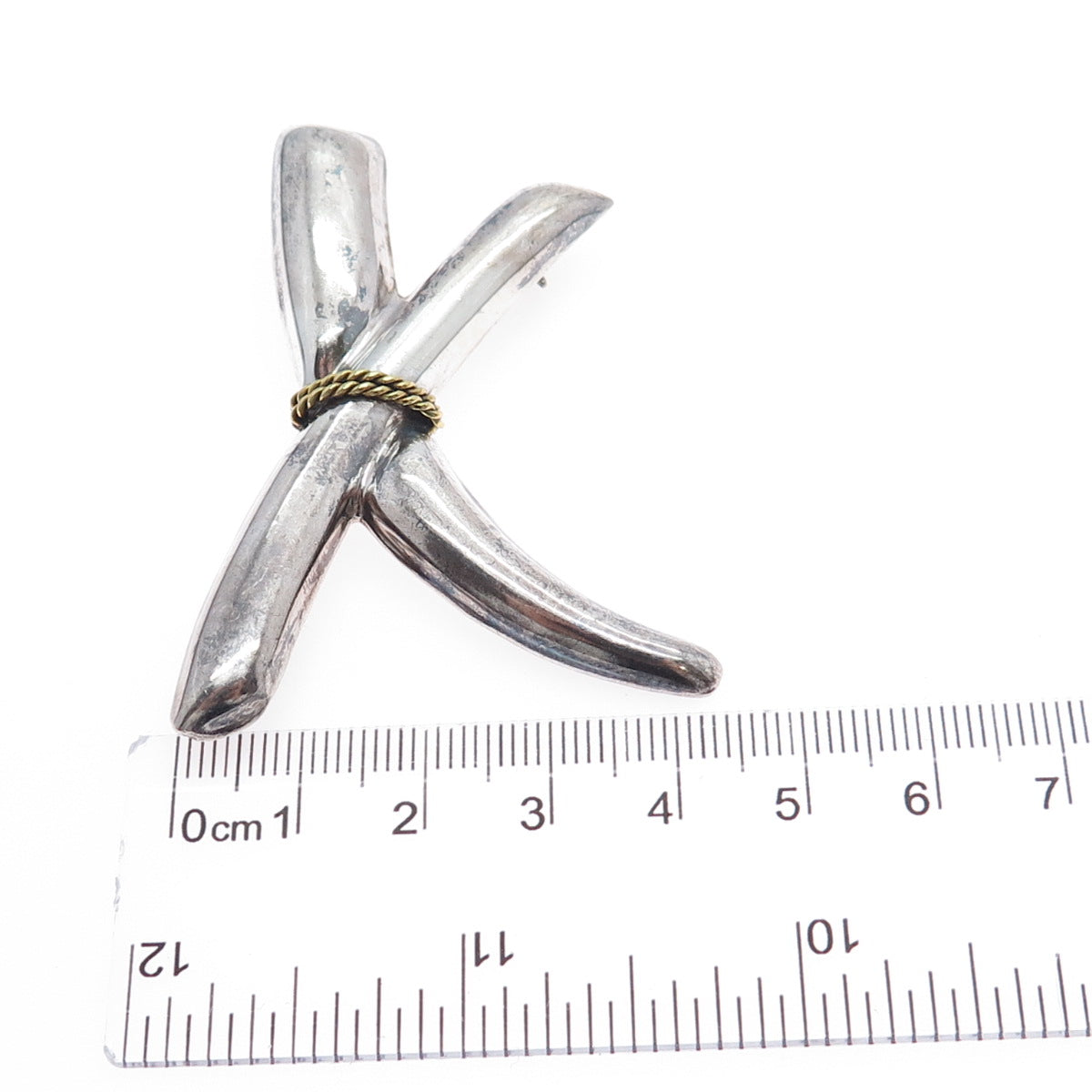 925 Sterling Silver 2-Tone Vintage Mexico Modernist Crisscross Brooch / Pendant