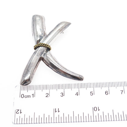 925 Sterling Silver 2-Tone Vintage Mexico Modernist Crisscross Brooch / Pendant