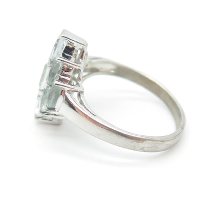 CHAPAL ZENRAY 925 Sterling Silver Real Light Blue Topaz Cluster Ring Size 6.75