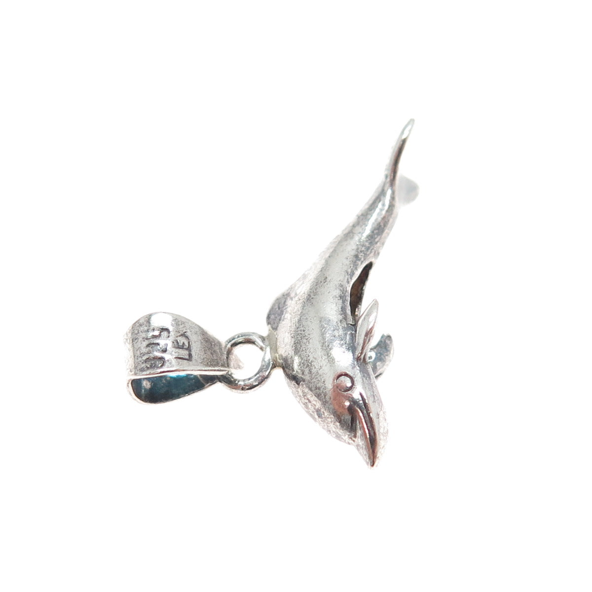 925 Sterling Silver Vintage Mexico Dolphin Oxidized Minimalist 3D Charm Pendant