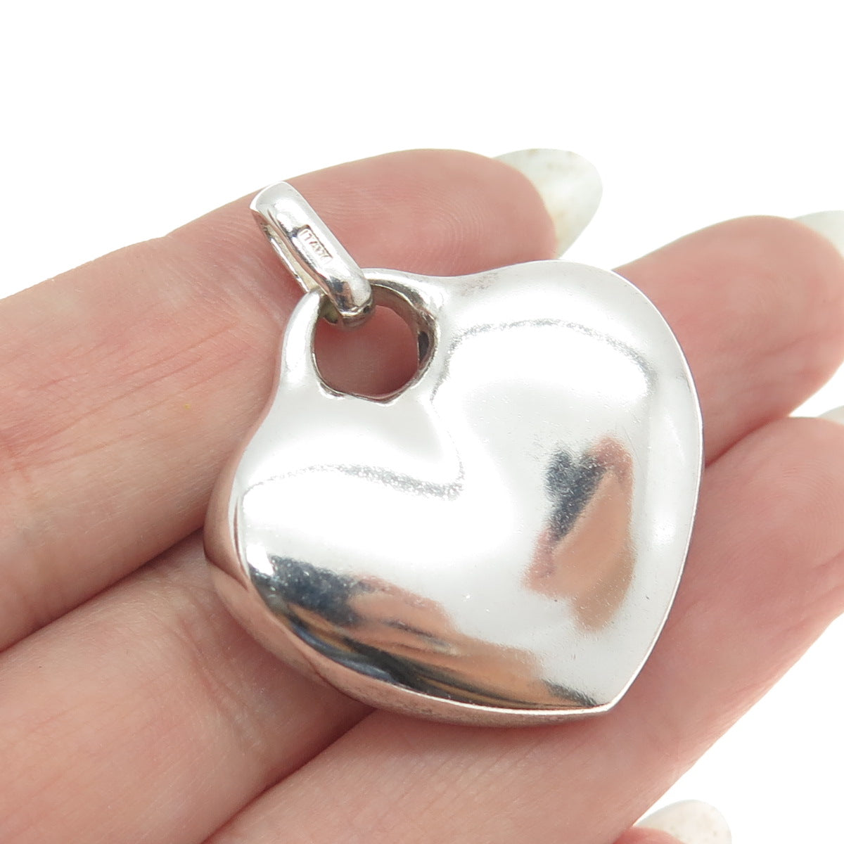 925 Sterling Silver Vintage Italy Puffy Heart Modernist Pendant