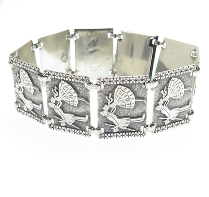 925 Sterling Silver Antique Art Deco Kissing Couple Panel Link Bracelet 7.25"
