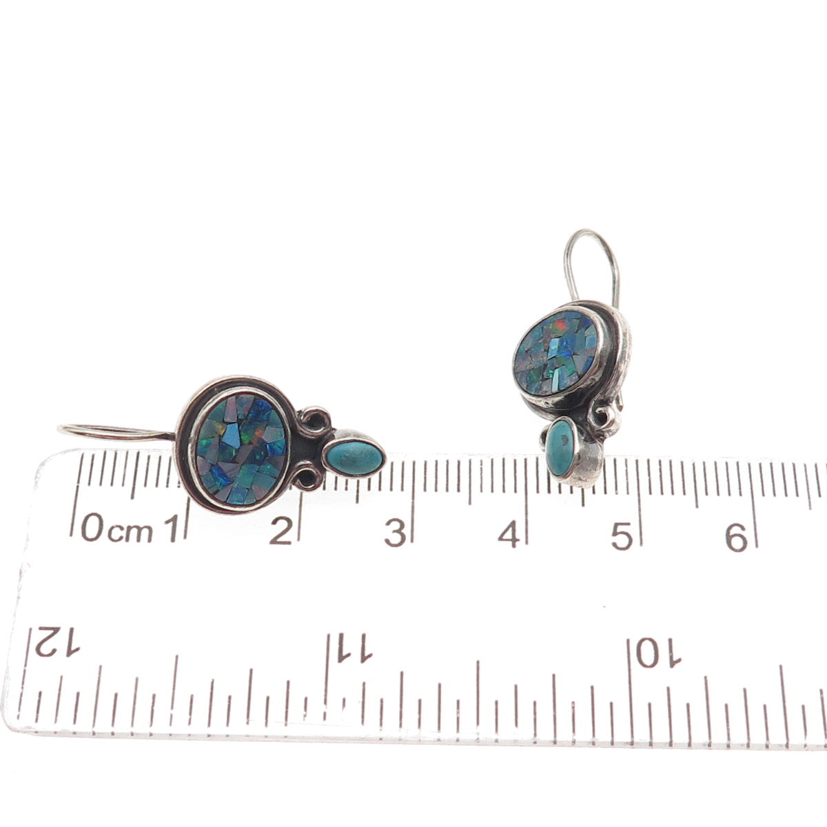 PB Paul Brackna 925 Sterling Silver Vintage Real Opal Inlay & Turquoise Earrings