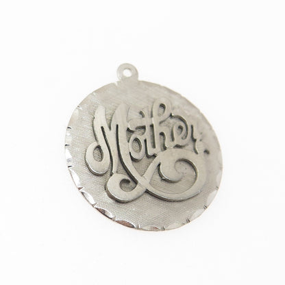 CROWN 925 Sterling Silver Vintage "Mother" Textured Round Pendant